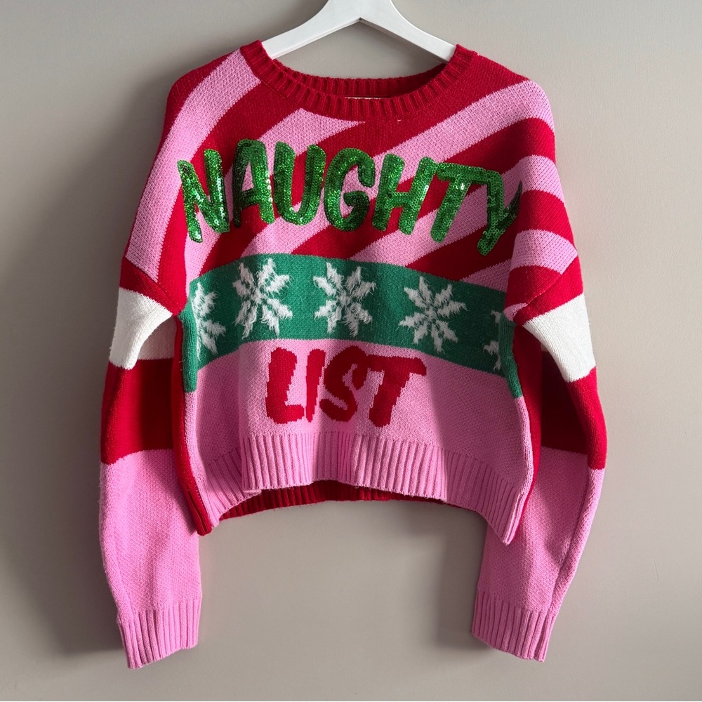 32 Degrees Red and Pink Naughty List Christmas Sweater